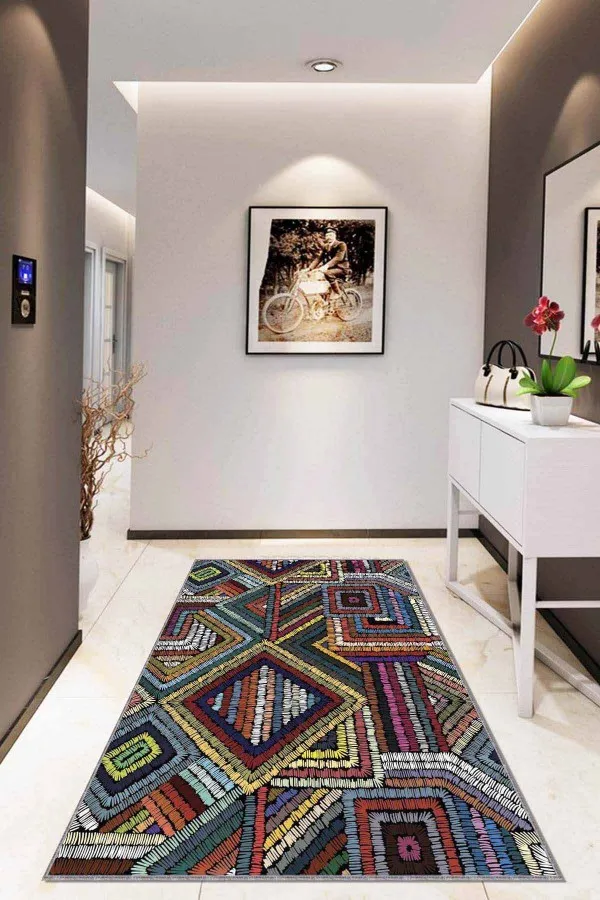 Çok Renkli Colorful Kaymaz Tabanlı Dekoratif Halı RV249