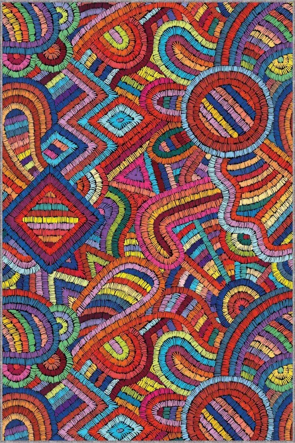 Renkli Salon Halıları Çok Renkli Colorful Kaymaz Tabanlı Dekoratif Halı RV251