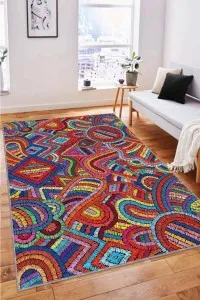 Çok Renkli Colorful Kaymaz Tabanlı Dekoratif Halı RV251 Çok Renkli Colorful Kaymaz Tabanlı Dekoratif Halı RV251