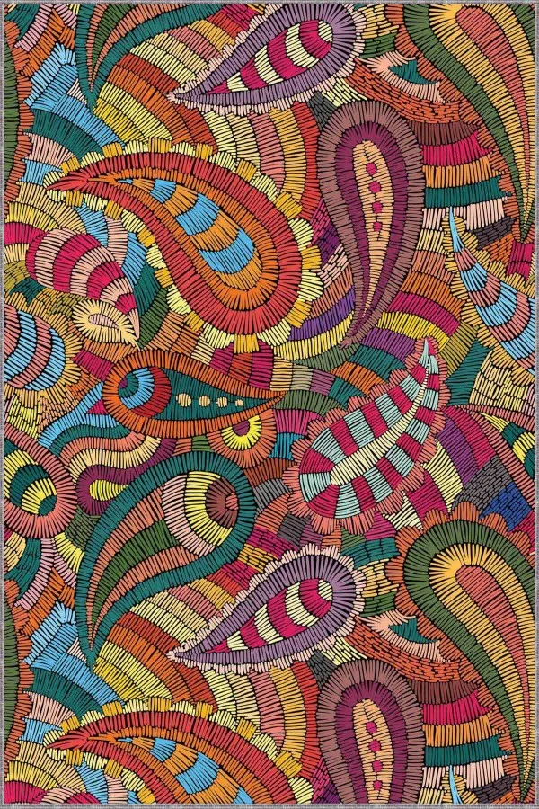 Renkli Salon Halıları Çok Renkli Colorful Kaymaz Tabanlı Dekoratif Halı RV253