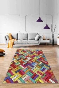 Çok Renkli Colorful Kaymaz Tabanlı Dekoratif Halı RV256 Çok Renkli Colorful Kaymaz Tabanlı Dekoratif Halı RV256