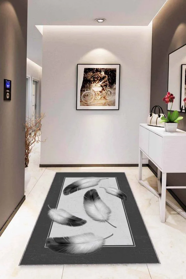 Üç Boyutlu Salon Halıları Antrasit 3D Üç Boyutlu Kaymaz Tabanlı Dekoratif Halı RV348