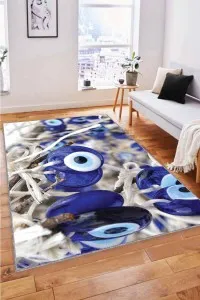 Lacivert Nazar Boncuğu Desenli 3D Kaymaz Tabanlı Halı RV363 Lacivert Nazar Boncuğu Desenli 3D Kaymaz Tabanlı Halı RV363