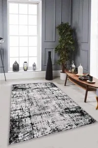 Siyah Modern Kaymaz Tabanlı Makinede Yıkanabilir Halı RV368 Siyah Modern Kaymaz Tabanlı Makinede Yıkanabilir Halı RV368