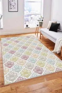 Çok Renkli Damask Desen Kaymaz Tabanlı Dekoratif Halı RV372 Çok Renkli Damask Desen Kaymaz Tabanlı Dekoratif Halı RV372