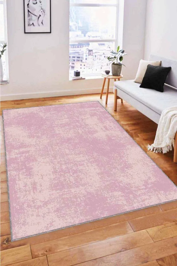 Tek Renk Salon Halıları Pembe Sade Desensiz Kaymaz Tabanlı Dekoratif Halı SS04