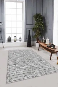 Gri Taş Desenli Kaymaz Taban Makinede Yıkanabilir Halı TL01 Gri Taş Desenli Kaymaz Taban Makinede Yıkanabilir Halı TL01