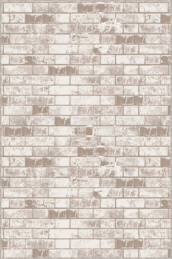 Bej Rengi Koltuğa Uygun Halı Bej Taş Desenli Kaymaz Taban Makinede Yıkanabilir Halı TL02