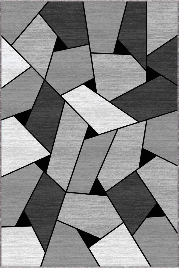 Gri Zemine Uygun Halı Gri Geometrik Kaymaz Tabanlı Makinede Yıkanabilir Halı WL01
