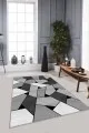 Gri Zemine Uygun Halı Gri Geometrik Kaymaz Tabanlı Makinede Yıkanabilir Halı WL01