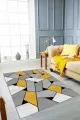 Gri Sarı Halı Modelleri Sarı Geometrik Kaymaz Tabanlı Makinede Yıkanabilir Halı WL02