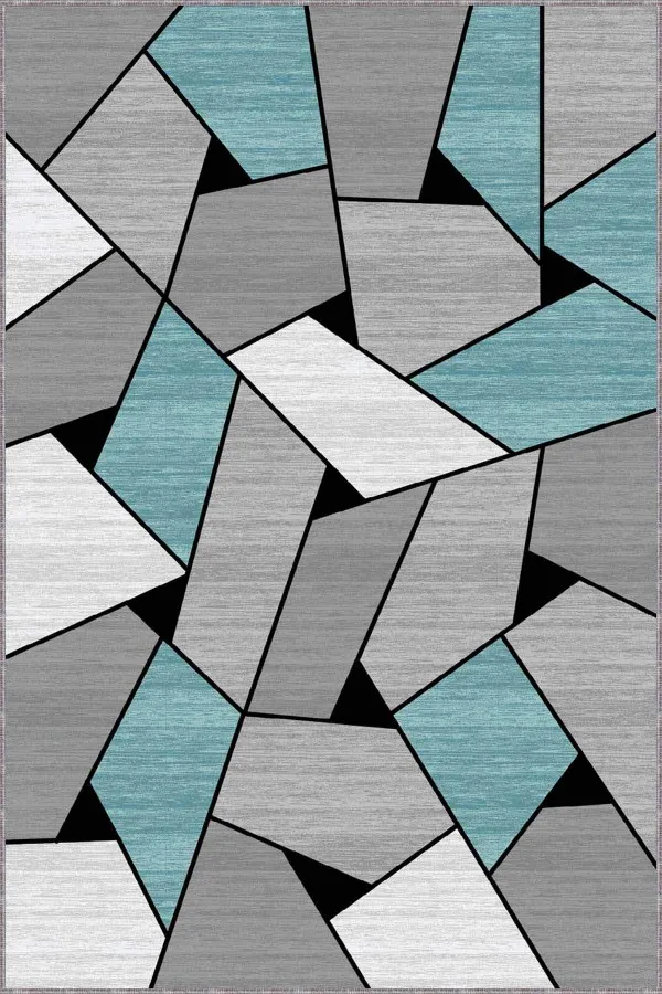 Turkuaz Koltuğa Uygun Halı Rengi Turkuaz Geometrik Kaymaz Tabanlı Dekoratif Halı WL03