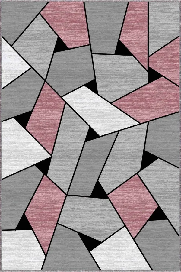 Pudra Rengi Koltuğa Uygun Halı Pembe Geometrik Kaymaz Taban Makinede Yıkanabilir Halı WL04