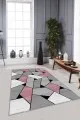 Pudra Rengi Koltuğa Uygun Halı Pembe Geometrik Kaymaz Taban Makinede Yıkanabilir Halı WL04