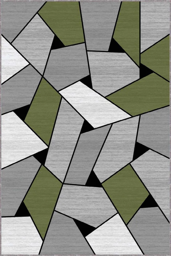 Siyah Yeşil Halı Yeşil Geometrik Kaymaz Taban Makinede Yıkanabilir Halı WL05