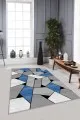 Mavi Soft Halı Mavi Geometrik Kaymaz Tabanlı Makinede Yıkanabilir Halı WL07
