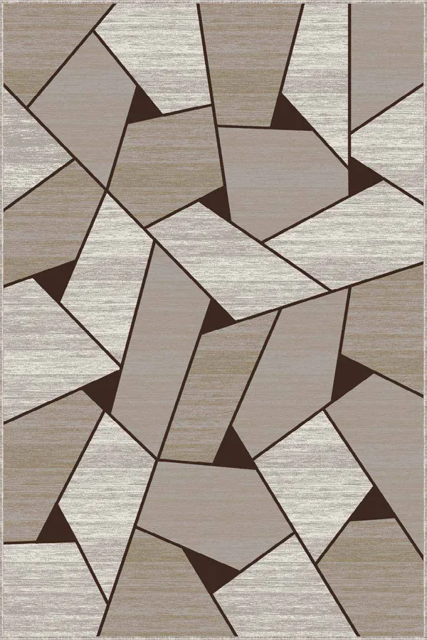 Bej Rengi Koltuğa Uygun Halı Bej Geometrik Kaymaz Tabanlı Makinede Yıkanabilir Halı WL08