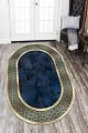Lacivert Yıkanabilir Halı Lacivert Çerçeveli Kaymaz Tabanlı Oval Antre Halısı AR719