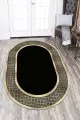 Siyah Renk Halı Modelleri Siyah Gold Çerçeveli Kaymaz Tabanlı Hol Halısı Oval AR727