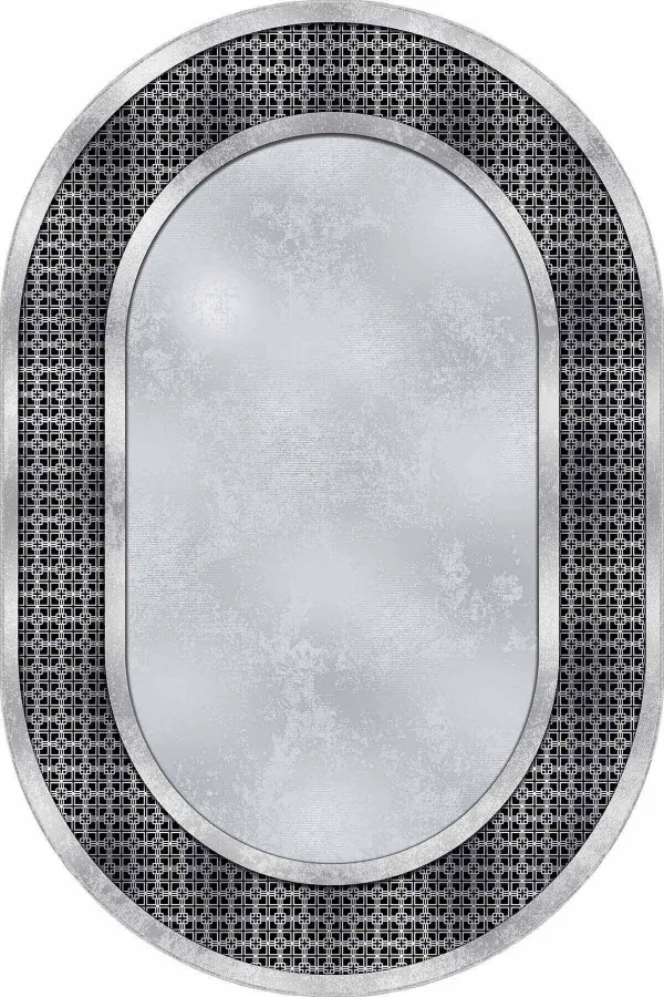 Gri Renk Halı Modelleri Gri Çerçeveli Kaymaz Tabanlı Yıkanan Oval Halı AR735