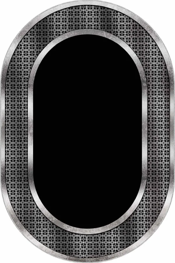 Siyah Renk Halı Modelleri Siyah Silver Çerçeveli Kaymaz Tabanlı Antre Oval Halı AR986