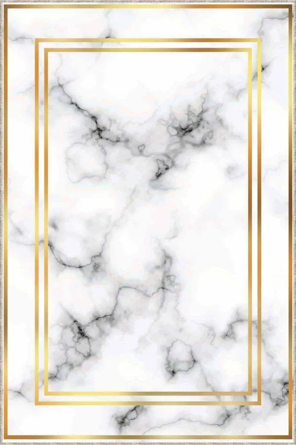 Krem Gold Çerçeveli Kaymaz Tabanlı Dekoratif Halı AR095