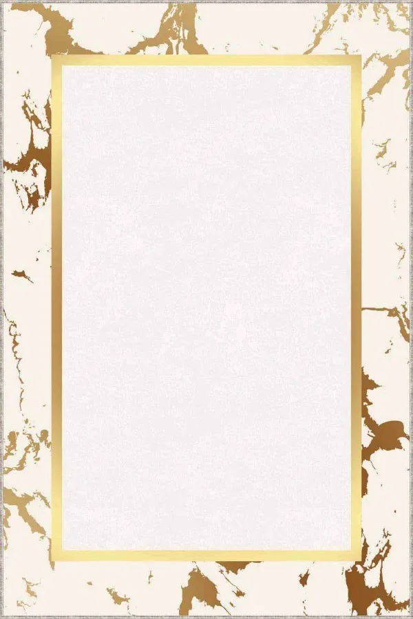 Krem Gold Çerçeveli Kaymaz Tabanlı Dekoratif Halı AR097