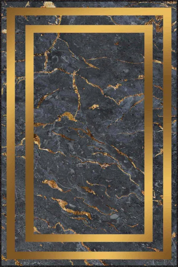 Gold Salon Halısı Füme Gold Çerçeveli Kaymaz Tabanlı Dekoratif Halı AR098