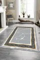 Salon Halısı Gri Gri Gold Çerçeveli Kaymaz Tabanlı Dekoratif Halı AR106