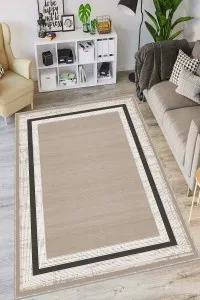 Bej Kaymaz Tabanlı Çerçeveli Salon Halısı AR1420 Bej Kaymaz Tabanlı Çerçeveli Salon Halısı AR1420