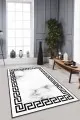 Çerçeveli Salon Halısı Siyah Beyaz Çerçeveli Kaymaz Tabanlı Dekoratif Halı AR149