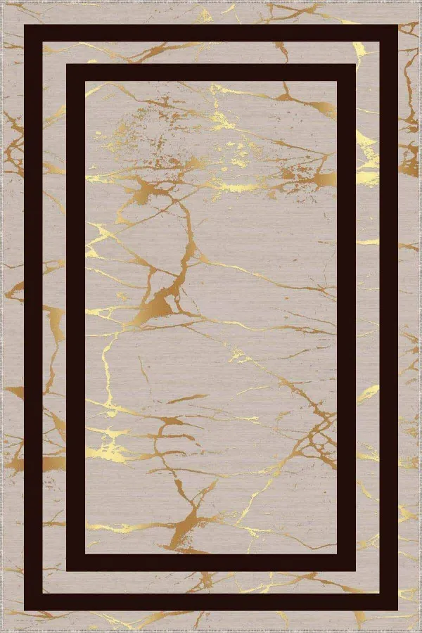Gold Salon Halısı Bej Gold Çerçeveli Kaymaz Tabanlı Dekoratif Halı AR175