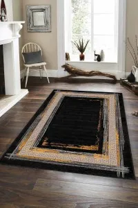 Siyah Modern Klasik Kaymaz Tabanlı Dekoratif Halı AR218 Siyah Modern Klasik Kaymaz Tabanlı Dekoratif Halı AR218
