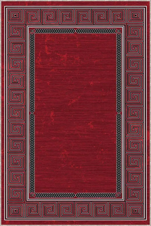 Salon Halısı İnce Bordo Karabağ Kaymaz Tabanlı Makinede Yıkanabilir Halı AR319