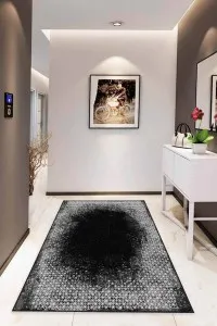 Siyah Modern Klasik Kaymaz Tabanlı Dekoratif Halı AR371 Siyah Modern Klasik Kaymaz Tabanlı Dekoratif Halı AR371