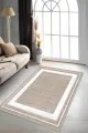 Vizon Salon Halısı Bej Çerçeveli Kaymaz Tabanlı Makinede Yıkanabilir Halı AR529