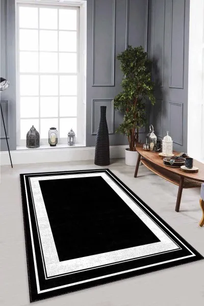 Siyah Çerçeveli Kaymaz Taban Makinede Yıkanabilir Halı AR530