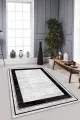 Salon Halısı Gri Gri Çerçeveli Kaymaz Tabanlı Makinede Yıkanabilir Halı AR531