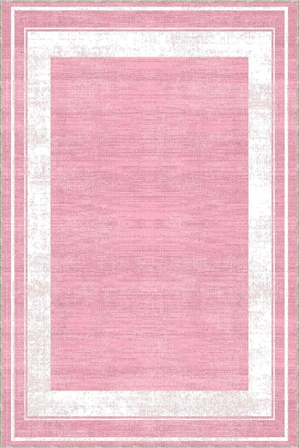 Salon Halısı Pembe Pembe Çerçeveli Kaymaz Taban Makinede Yıkanabilir Halı AR532