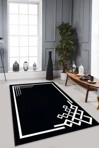 Siyah Çerçeveli Kaymaz Taban Makinede Yıkanabilir Halı AR534