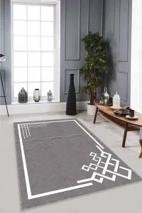 Gri Çerçeveli Kaymaz Tabanlı Makinede Yıkanabilir Halı AR535 Gri Çerçeveli Kaymaz Tabanlı Makinede Yıkanabilir Halı AR535