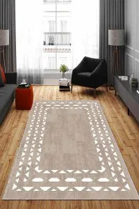 Bej Çerçeveli Kaymaz Tabanlı Makinede Yıkanabilir Halı AR696 Bej Çerçeveli Kaymaz Tabanlı Makinede Yıkanabilir Halı AR696