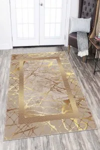 Bej Gold Çerçeveli Kaymaz Tabanlı Dekoratif Halı AR751 Bej Gold Çerçeveli Kaymaz Tabanlı Dekoratif Halı AR751