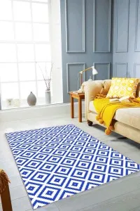Saks Mavi Karo Desen Kaymaz Tabanlı Dekoratif Halı KR003 Saks Mavi Karo Desen Kaymaz Tabanlı Dekoratif Halı KR003
