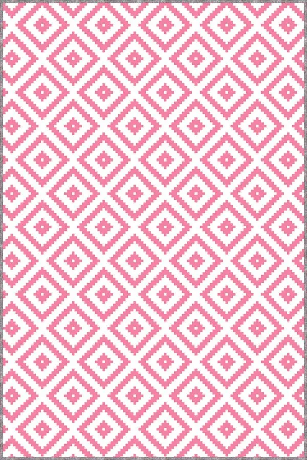Pembe Karo Kaymaz Taban Makinede Yıkanabilir Halı KR008