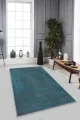 Turkuaz Salon Halısı Turkuaz Vintage Kaymaz Taban Makinede Yıkanabilir Halı KR023