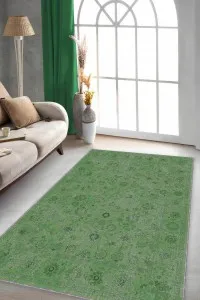 Yeşil Vintage Kaymaz Tabanlı Makinede Yıkanabilir Halı KR031 Yeşil Vintage Kaymaz Tabanlı Makinede Yıkanabilir Halı KR031