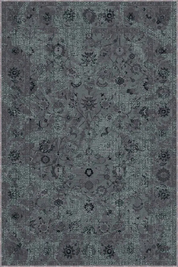 Salon Halısı Gri Gri Vintage Kaymaz Tabanlı Makinede Yıkanabilir Halı KR032