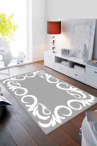 Gri Çerçeveli Kaymaz Tabanlı Makinede Yıkanabilir Halı MK18 Gri Çerçeveli Kaymaz Tabanlı Makinede Yıkanabilir Halı MK18