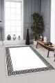 Siyah Beyaz Çerçeveli Kaymaz Tabanlı Dekoratif Halı MK23